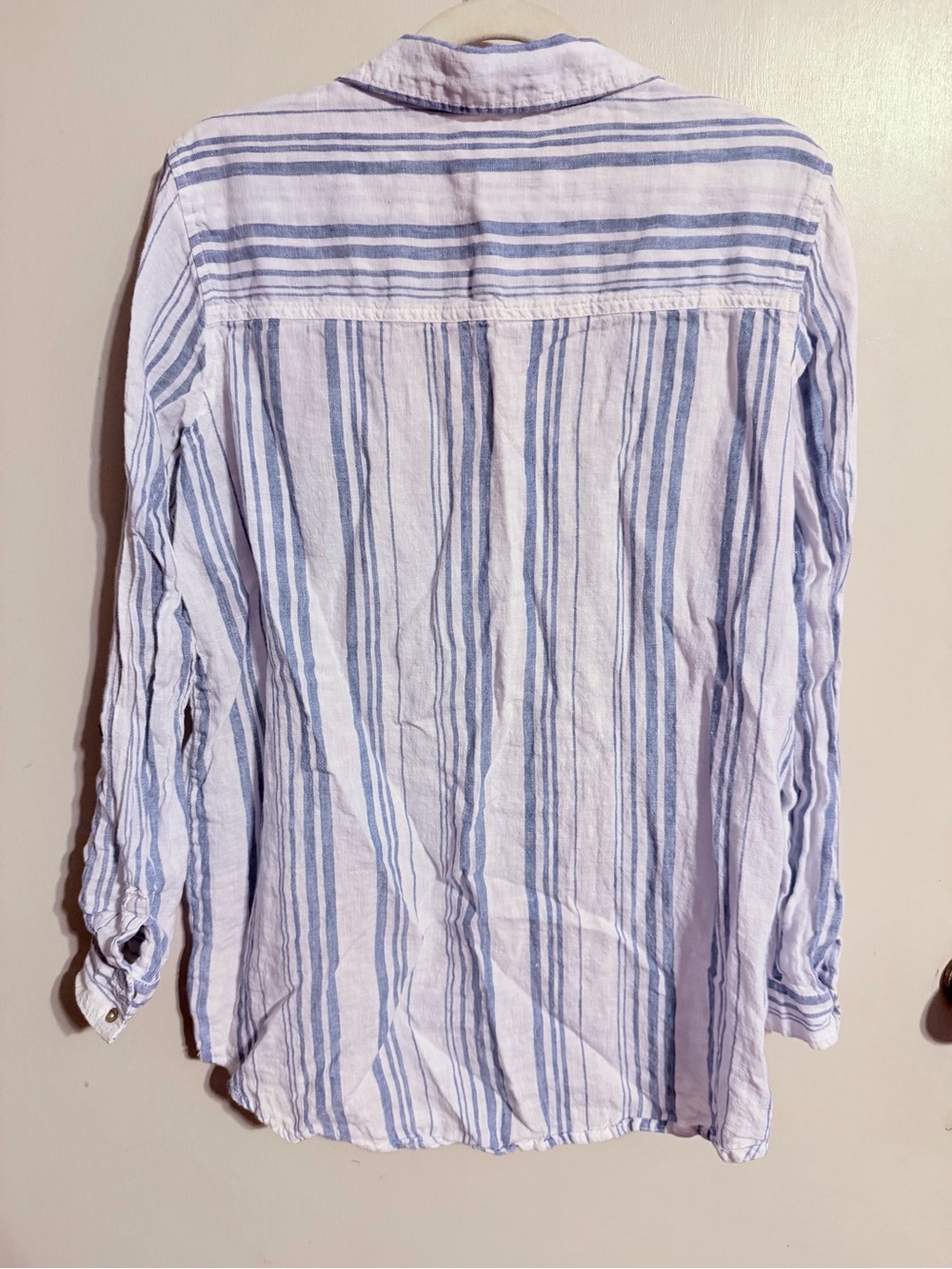 JNY Jones New York 100% Linen Blue White Striped Button Up Shirt Large - Picture 6 of 9